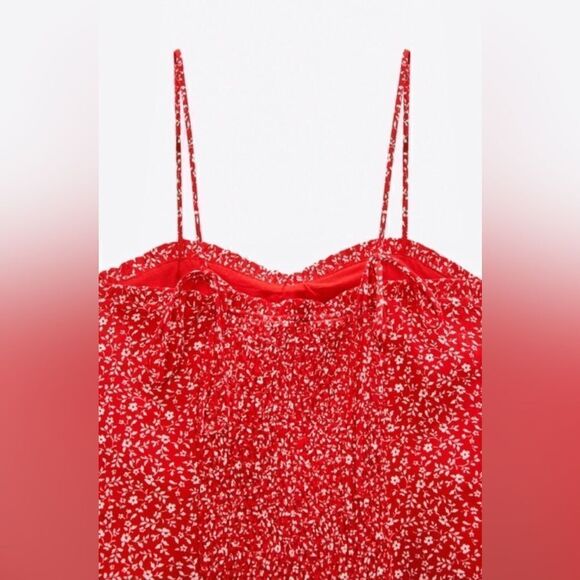 NWT ZARA Floral Print Corset Red Floral Adjustable Summer Top Size Medium - Picture 4 of 10